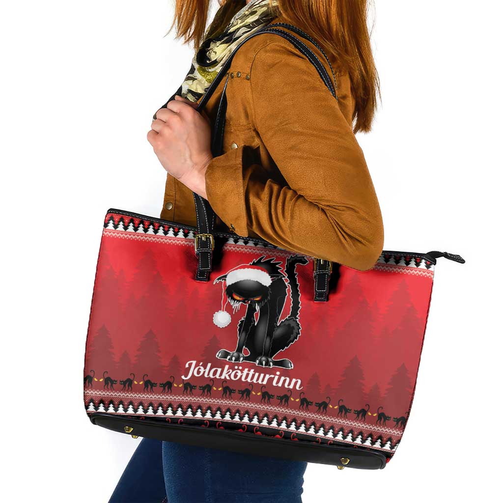 Jolakotturinn Iceland Leather Tote Bag Yule Cat Merry Christmas LT9