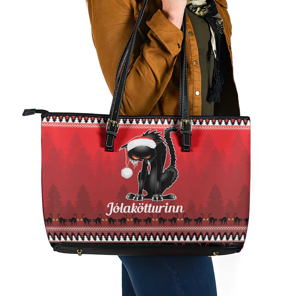 Jolakotturinn Iceland Leather Tote Bag Yule Cat Merry Christmas LT9