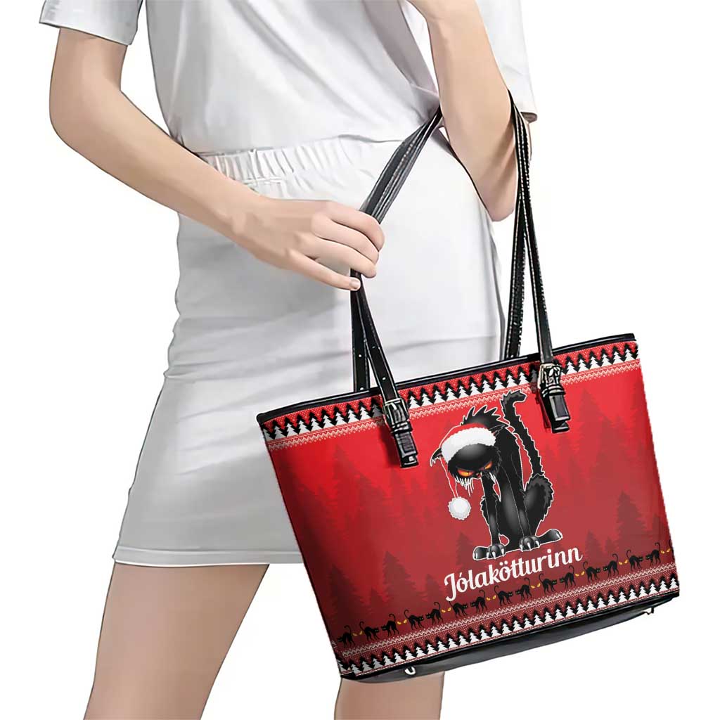 Jolakotturinn Iceland Leather Tote Bag Yule Cat Merry Christmas LT9