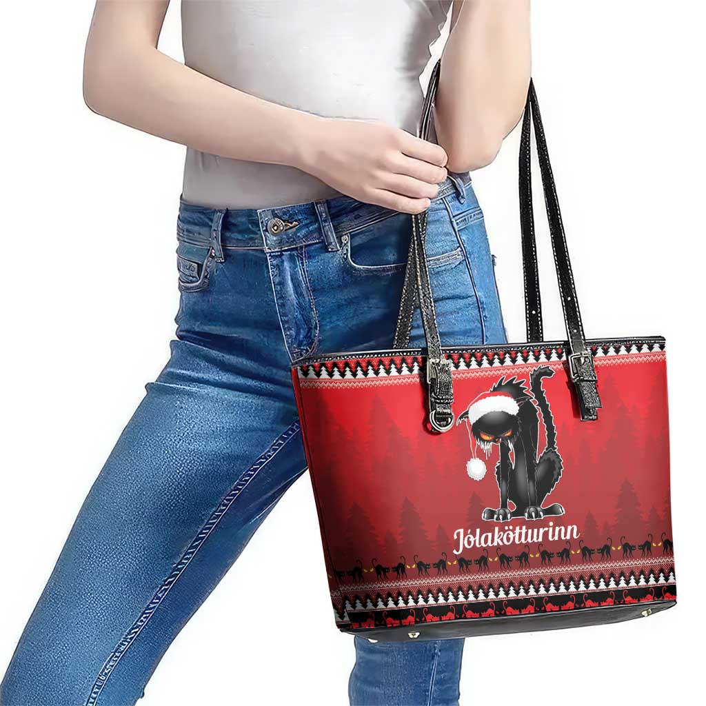 Jolakotturinn Iceland Leather Tote Bag Yule Cat Merry Christmas LT9