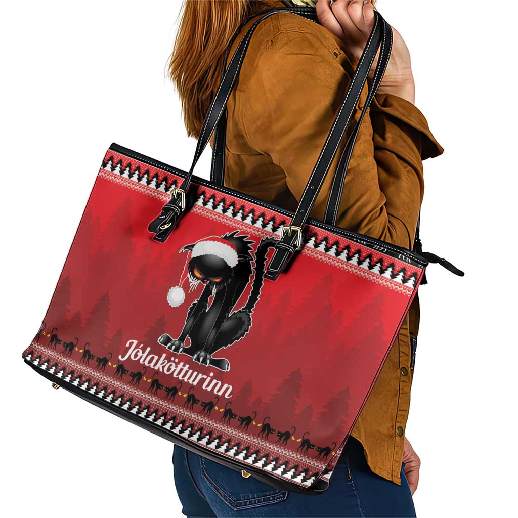 Jolakotturinn Iceland Leather Tote Bag Yule Cat Merry Christmas LT9