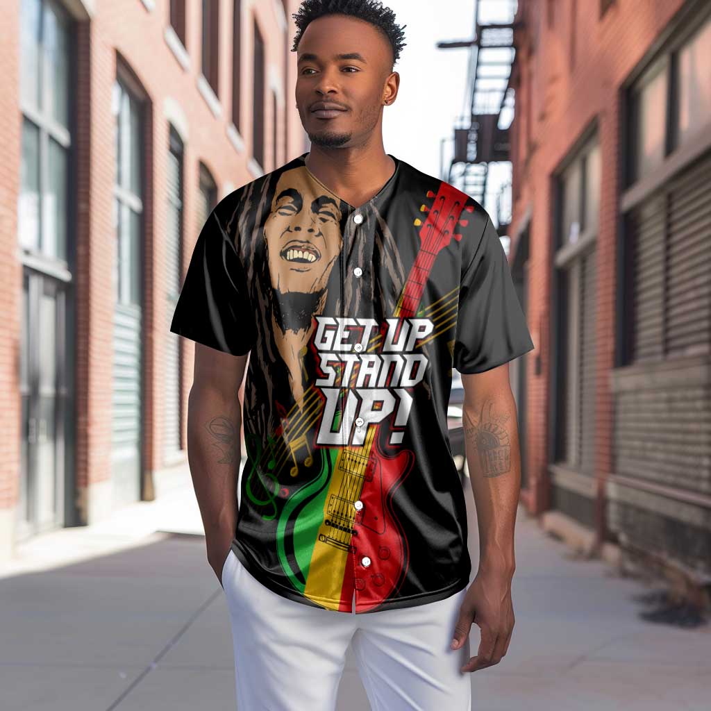 Legend Bob Get Up Stand Up Baseball Jersey Black Jamaican Reggae Multicolored LT9
