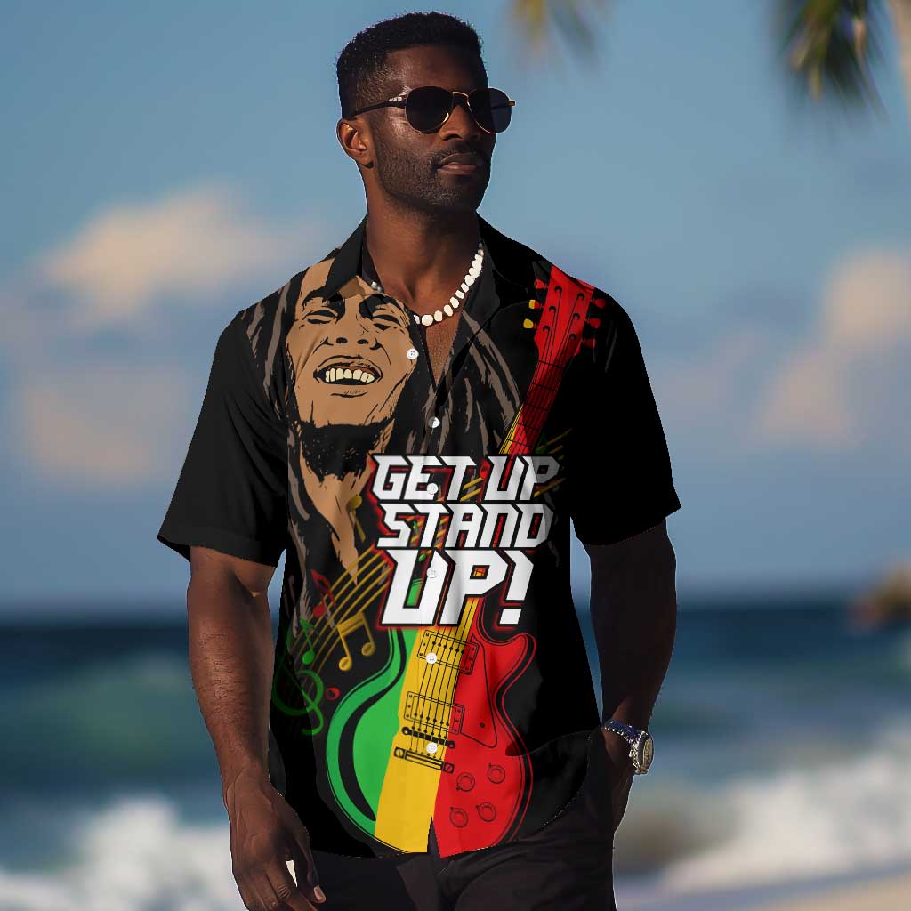 Legend Bob Get Up Stand Up Hawaiian Shirt Black Jamaican Reggae Multicolored LT9