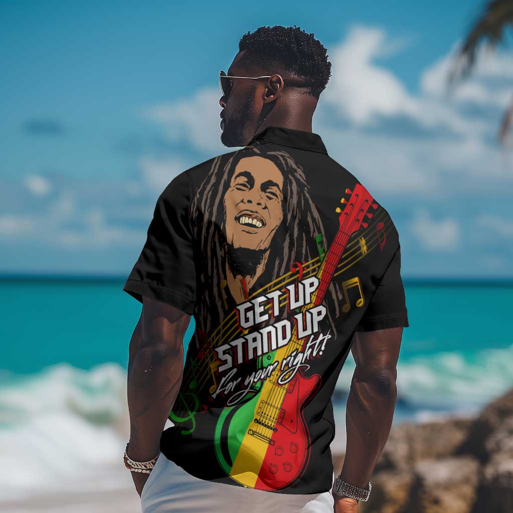 Legend Bob Get Up Stand Up Hawaiian Shirt Black Jamaican Reggae Multicolored LT9