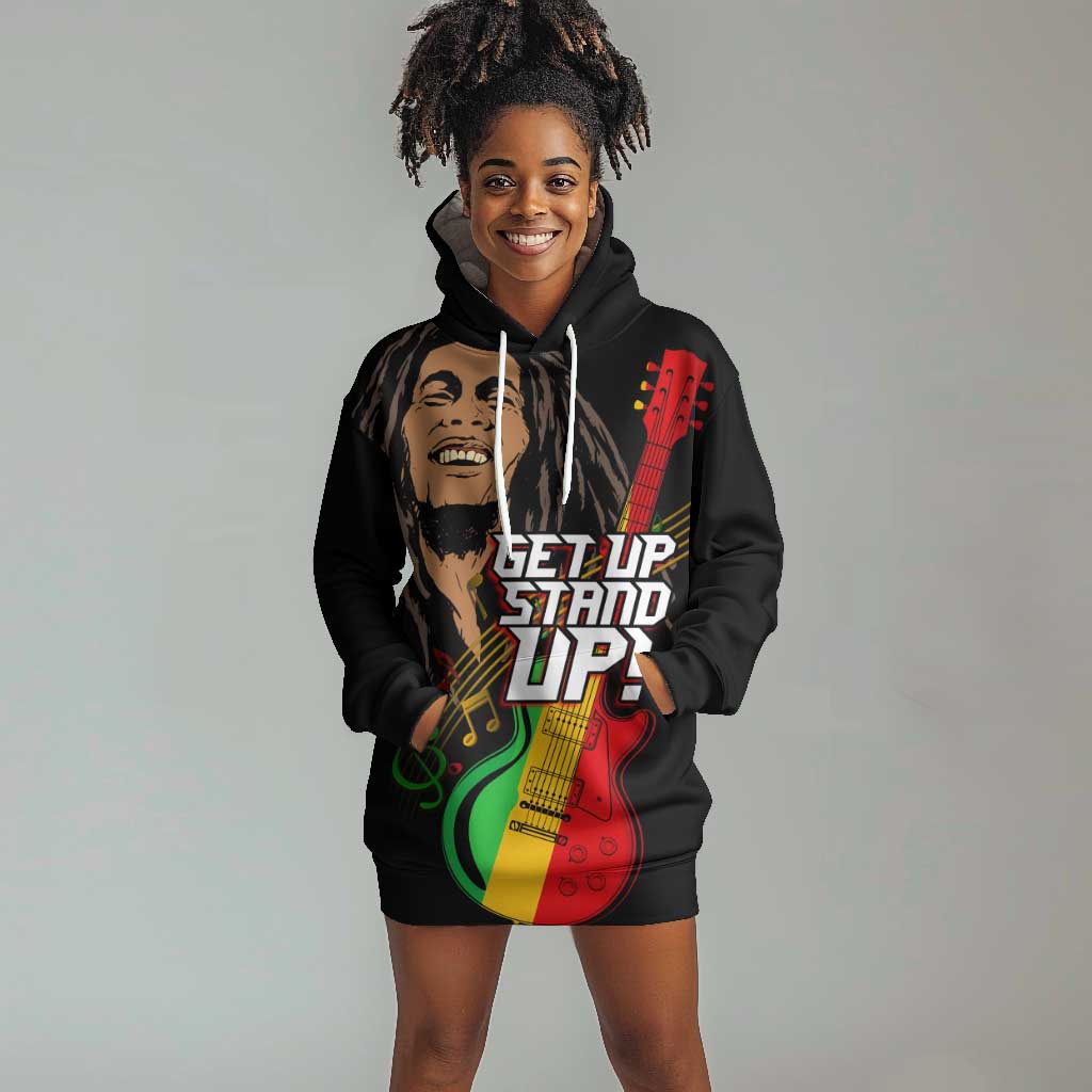 Legend Bob Get Up Stand Up Hoodie Dress Black Jamaican Reggae Multicolored LT9