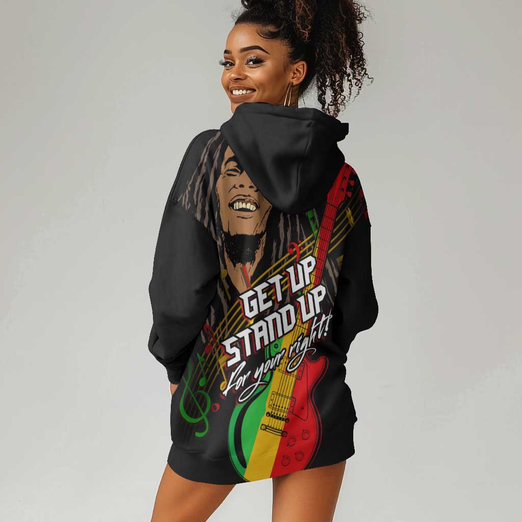 Legend Bob Get Up Stand Up Hoodie Dress Black Jamaican Reggae Multicolored LT9