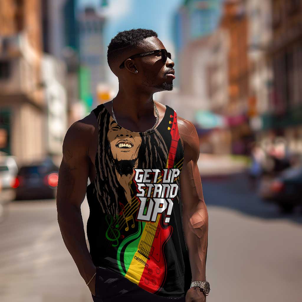 Legend Bob Get Up Stand Up Men Tank Top Black Jamaican Reggae Multicolored LT9