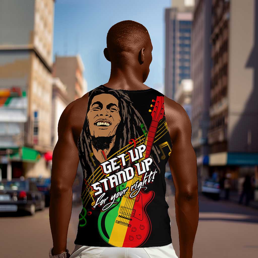 Legend Bob Get Up Stand Up Men Tank Top Black Jamaican Reggae Multicolored LT9