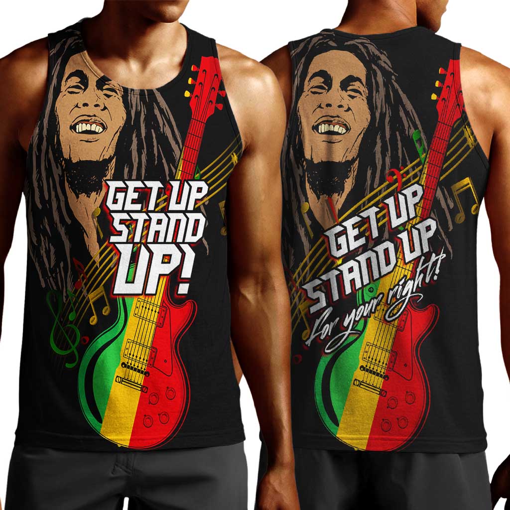 Legend Bob Get Up Stand Up Men Tank Top Black Jamaican Reggae Multicolored LT9
