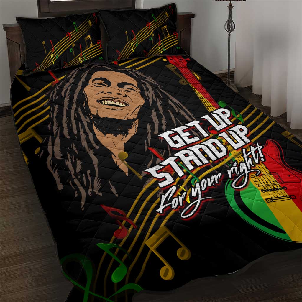 Legend Bob Get Up Stand Up Quilt Bed Set Black Jamaican Reggae Multicolored LT9