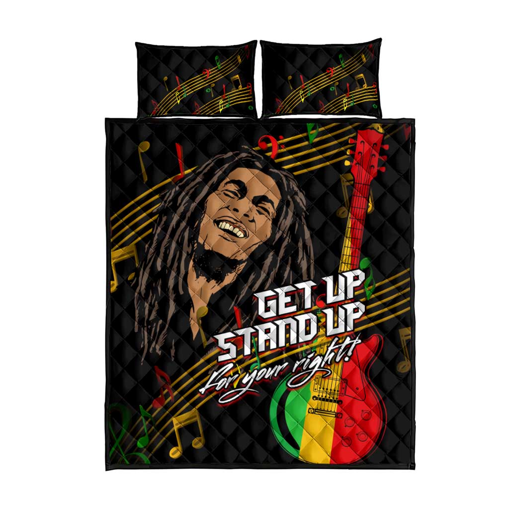Legend Bob Get Up Stand Up Quilt Bed Set Black Jamaican Reggae Multicolored LT9