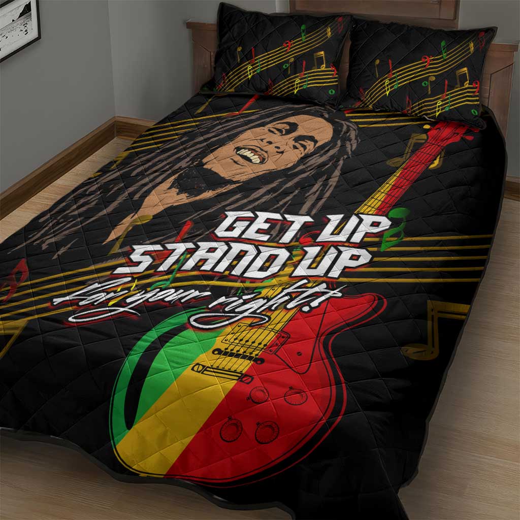 Legend Bob Get Up Stand Up Quilt Bed Set Black Jamaican Reggae Multicolored LT9