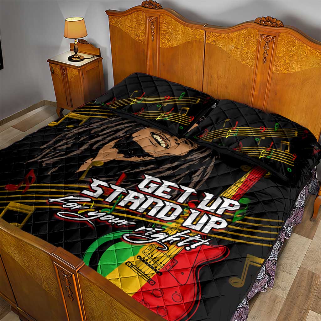 Legend Bob Get Up Stand Up Quilt Bed Set Black Jamaican Reggae Multicolored LT9