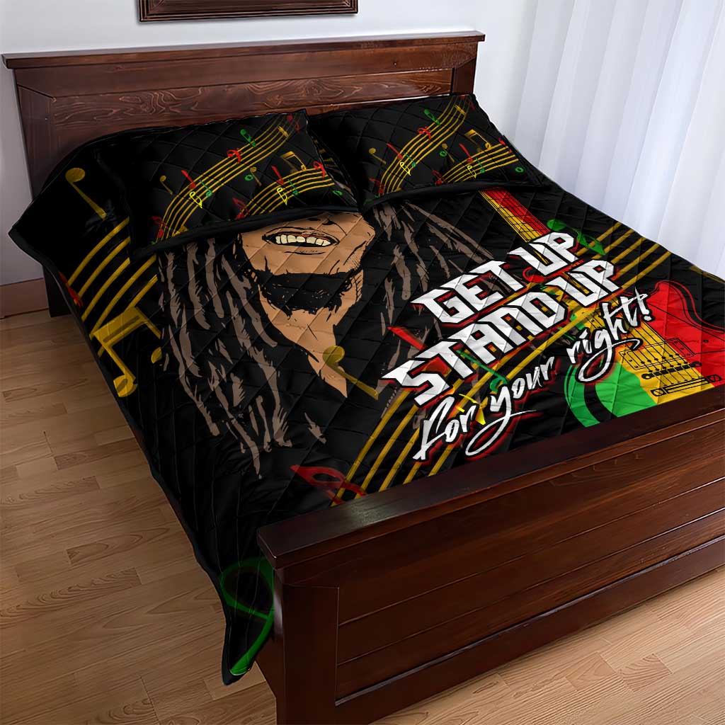 Legend Bob Get Up Stand Up Quilt Bed Set Black Jamaican Reggae Multicolored LT9