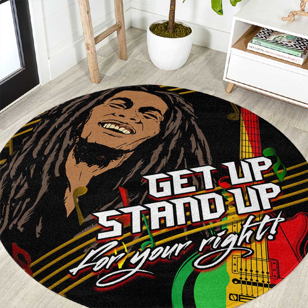 Legend Bob Get Up Stand Up Round Carpet Black Jamaican Reggae Multicolored LT9