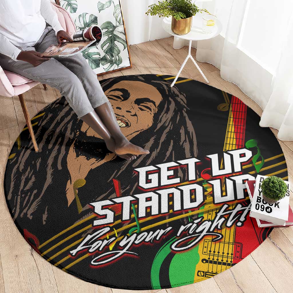 Legend Bob Get Up Stand Up Round Carpet Black Jamaican Reggae Multicolored LT9