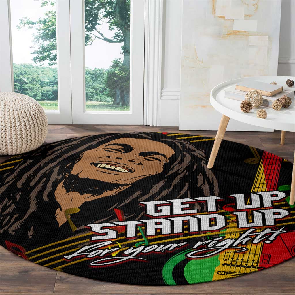 Legend Bob Get Up Stand Up Round Carpet Black Jamaican Reggae Multicolored LT9