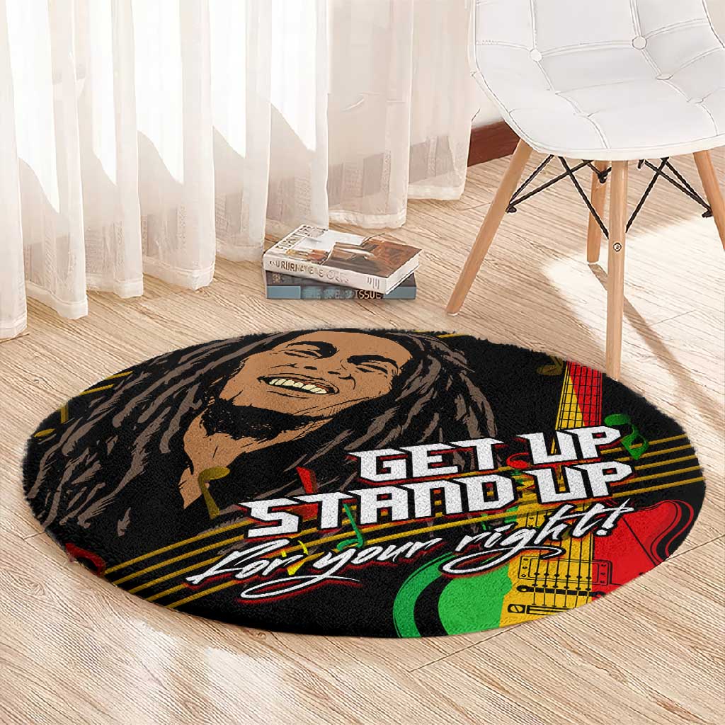 Legend Bob Get Up Stand Up Round Carpet Black Jamaican Reggae Multicolored LT9
