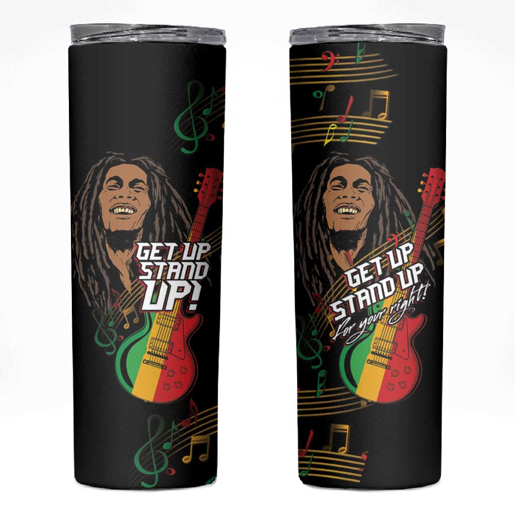 Legend Bob Get Up Stand Up Skinny Tumbler Black Jamaican Reggae Multicolored LT9