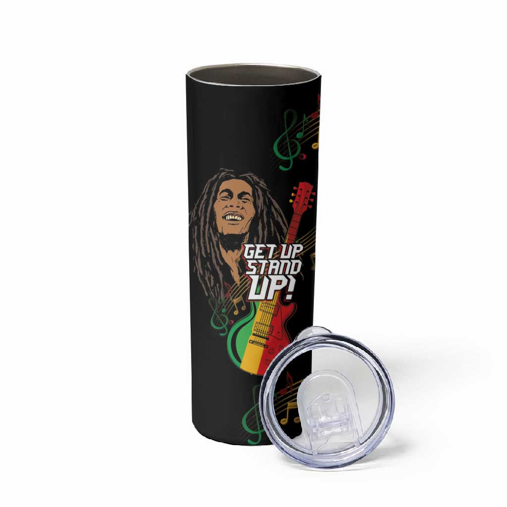 Legend Bob Get Up Stand Up Skinny Tumbler Black Jamaican Reggae Multicolored LT9