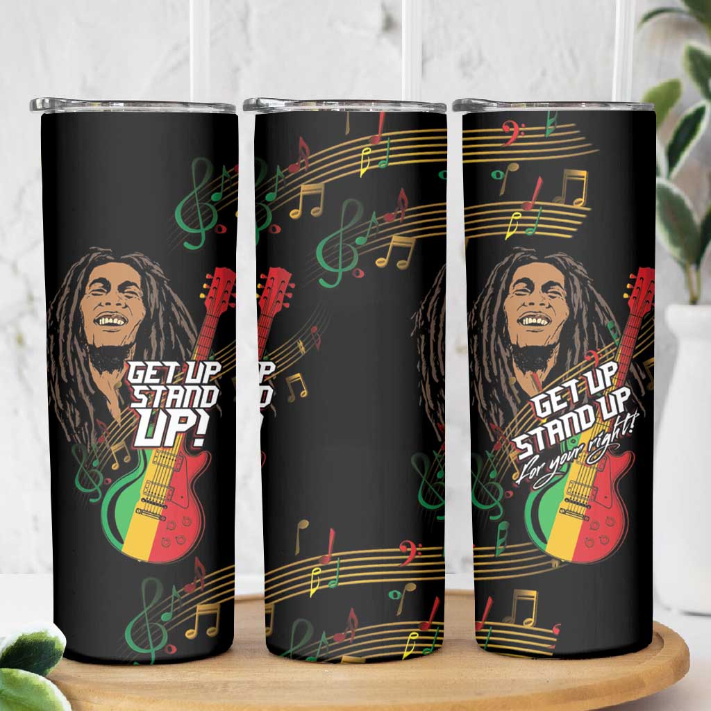 Legend Bob Get Up Stand Up Skinny Tumbler Black Jamaican Reggae Multicolored LT9