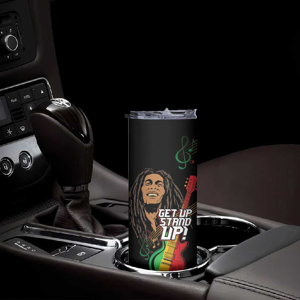 Legend Bob Get Up Stand Up Skinny Tumbler Black Jamaican Reggae Multicolored LT9