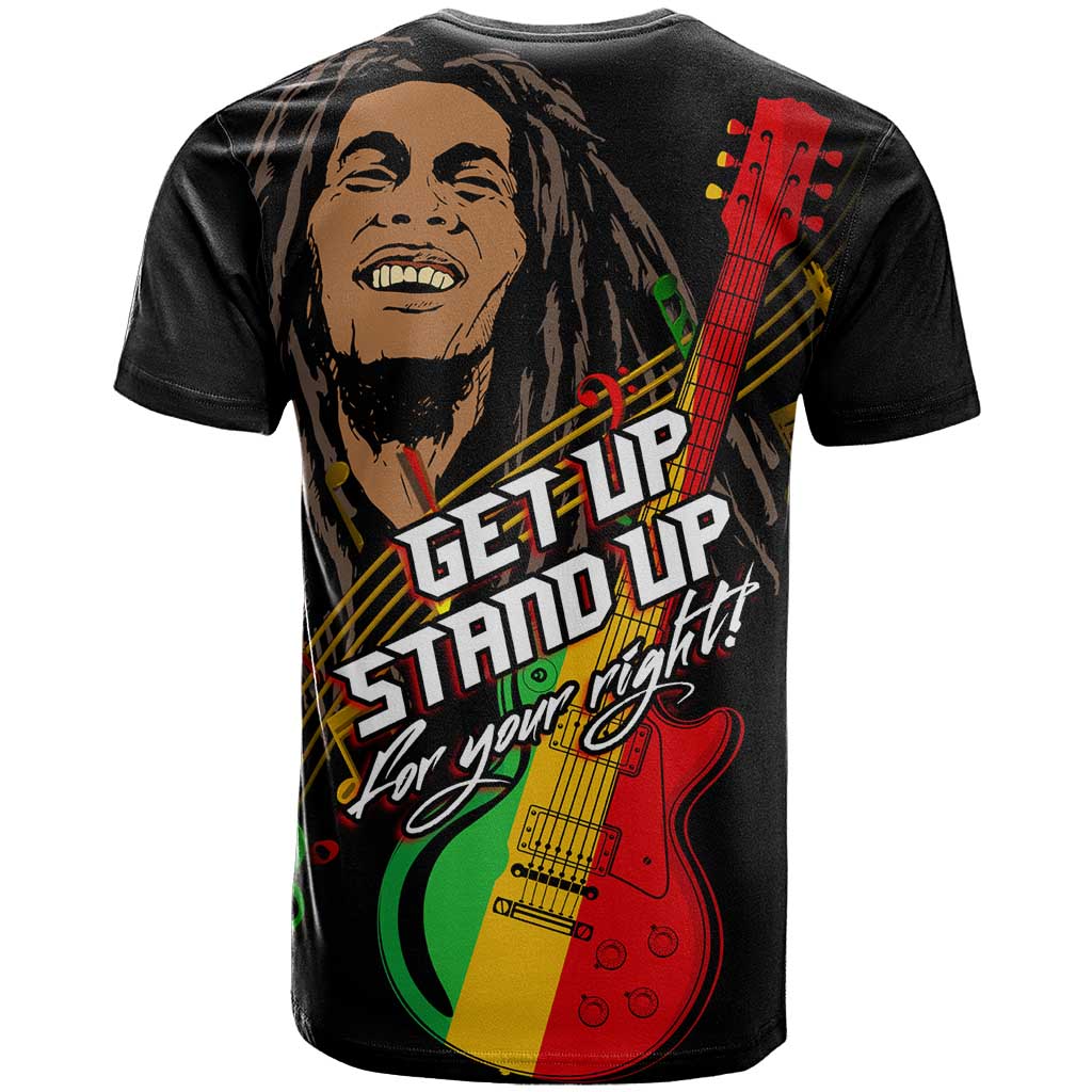 Legend Bob Get Up Stand Up T shirt Black Jamaican Reggae Multicolored LT9