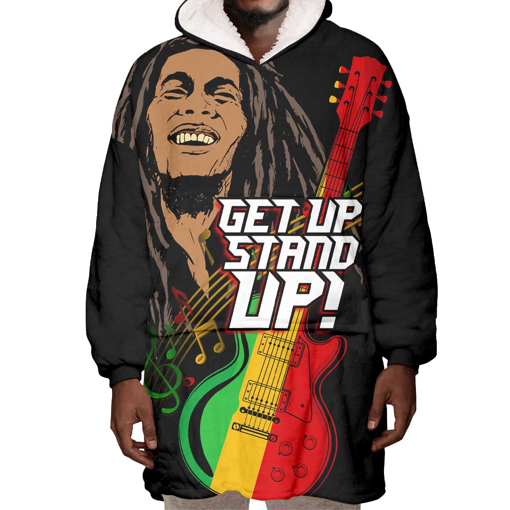 Legend Bob Get Up Stand Up Wearable Blanket Hoodie Black Jamaican Reggae Multicolored LT9