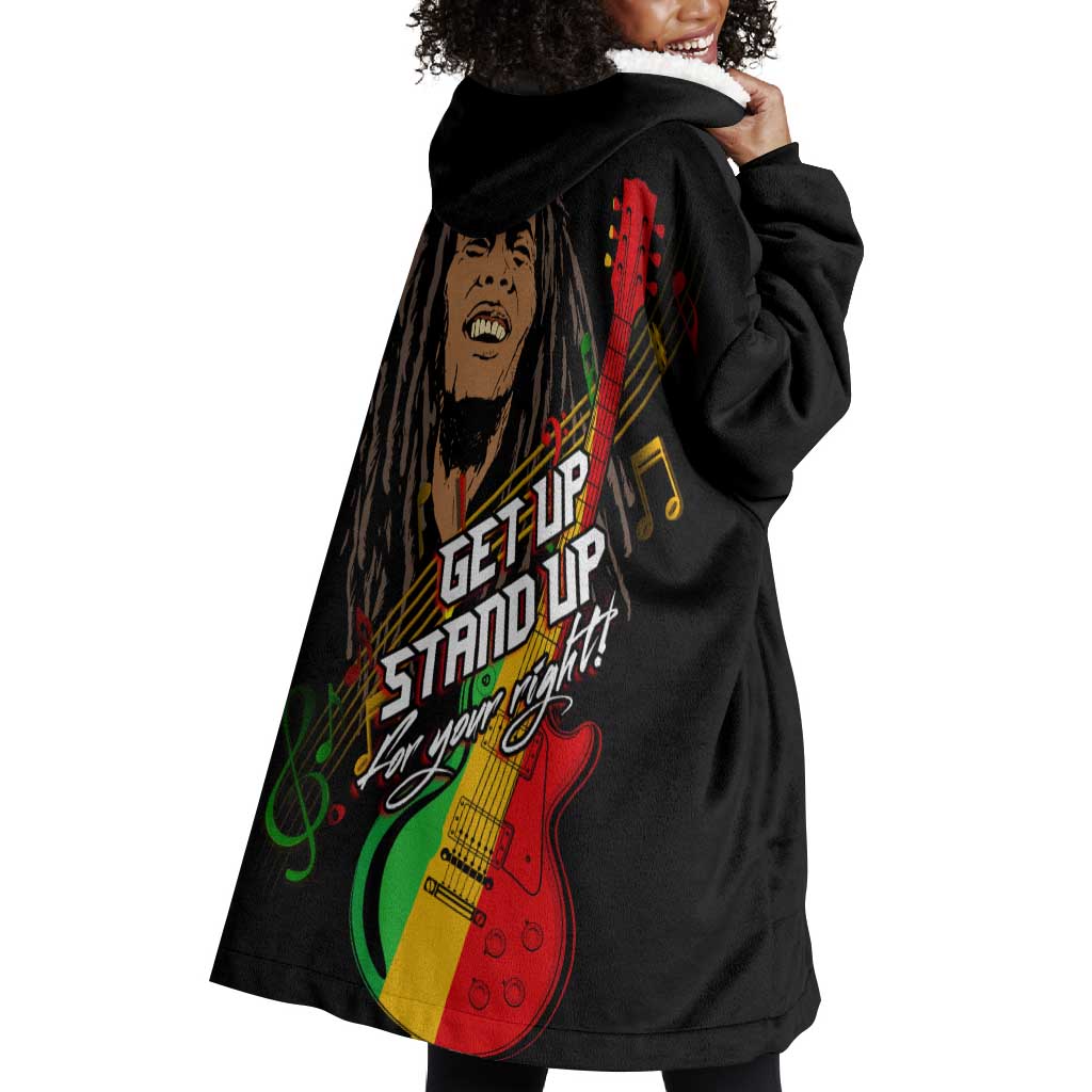 Legend Bob Get Up Stand Up Wearable Blanket Hoodie Black Jamaican Reggae Multicolored LT9