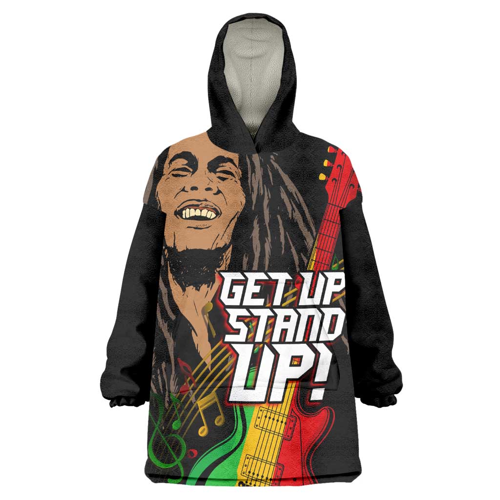 Legend Bob Get Up Stand Up Wearable Blanket Hoodie Black Jamaican Reggae Multicolored LT9