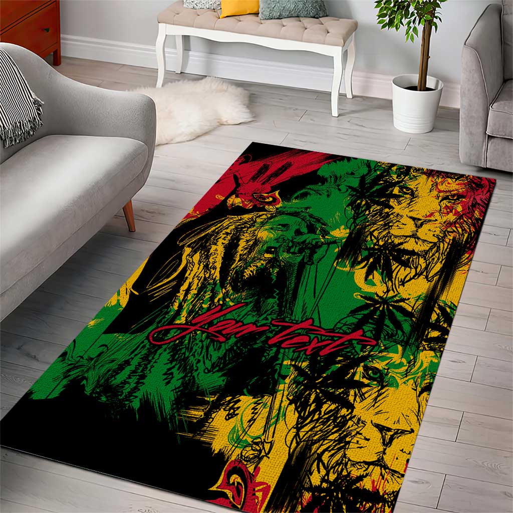 Rastafarian Lion Legend Bob Area Rug Black Jamaican Reggae Festival Sketch Portrait LT9