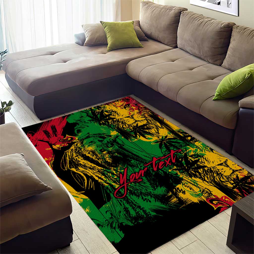 Rastafarian Lion Legend Bob Area Rug Black Jamaican Reggae Festival Sketch Portrait LT9