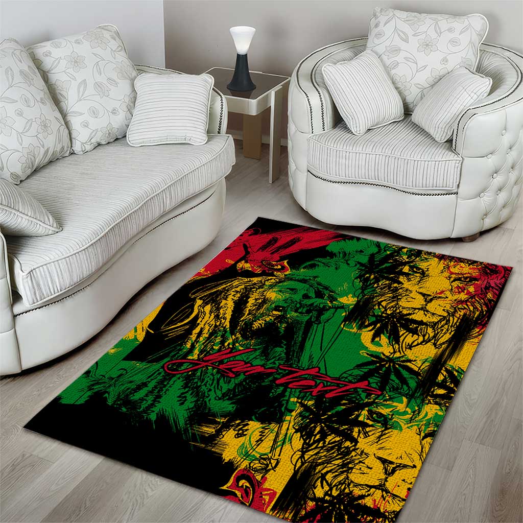 Rastafarian Lion Legend Bob Area Rug Black Jamaican Reggae Festival Sketch Portrait LT9