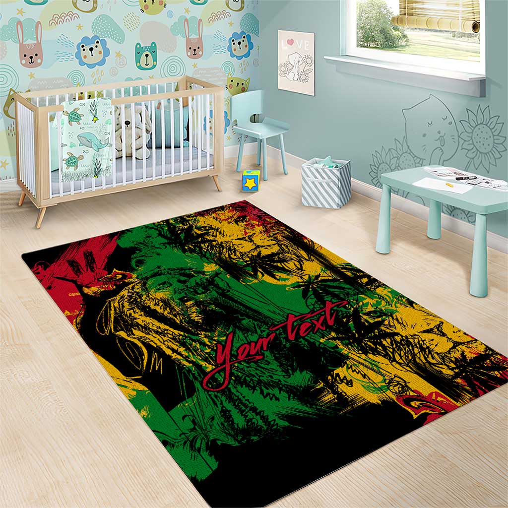 Rastafarian Lion Legend Bob Area Rug Black Jamaican Reggae Festival Sketch Portrait LT9