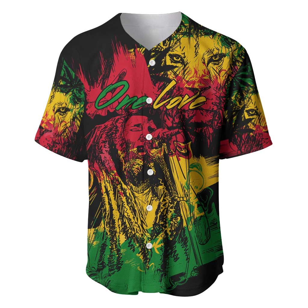 Rastafarian Lion Legend Bob Baseball Jersey Black Jamaican Reggae Festival Sketch Portrait LT9