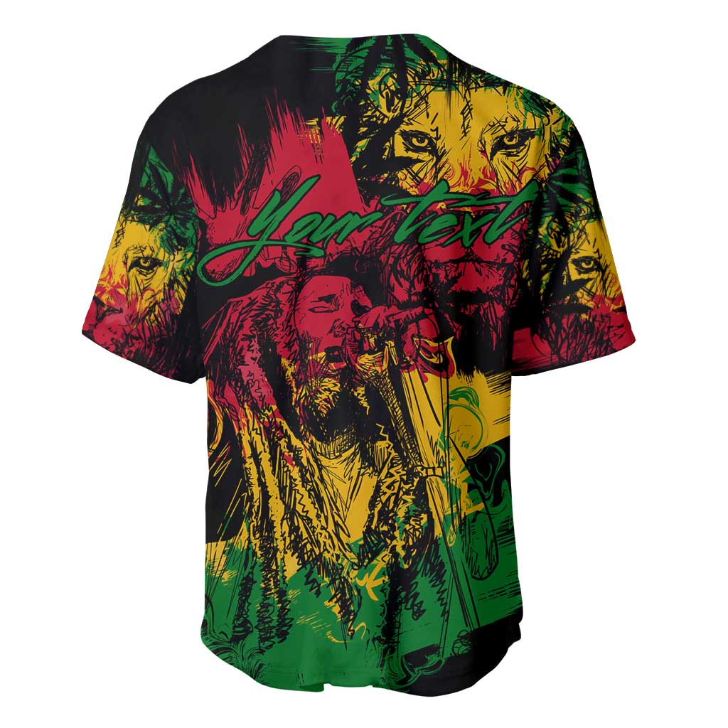 Rastafarian Lion Legend Bob Baseball Jersey Black Jamaican Reggae Festival Sketch Portrait LT9