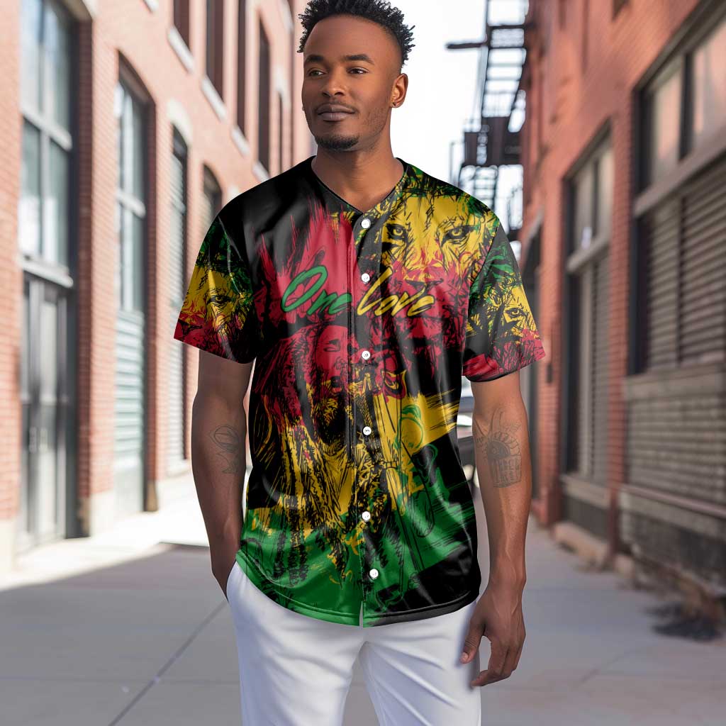 Rastafarian Lion Legend Bob Baseball Jersey Black Jamaican Reggae Festival Sketch Portrait LT9