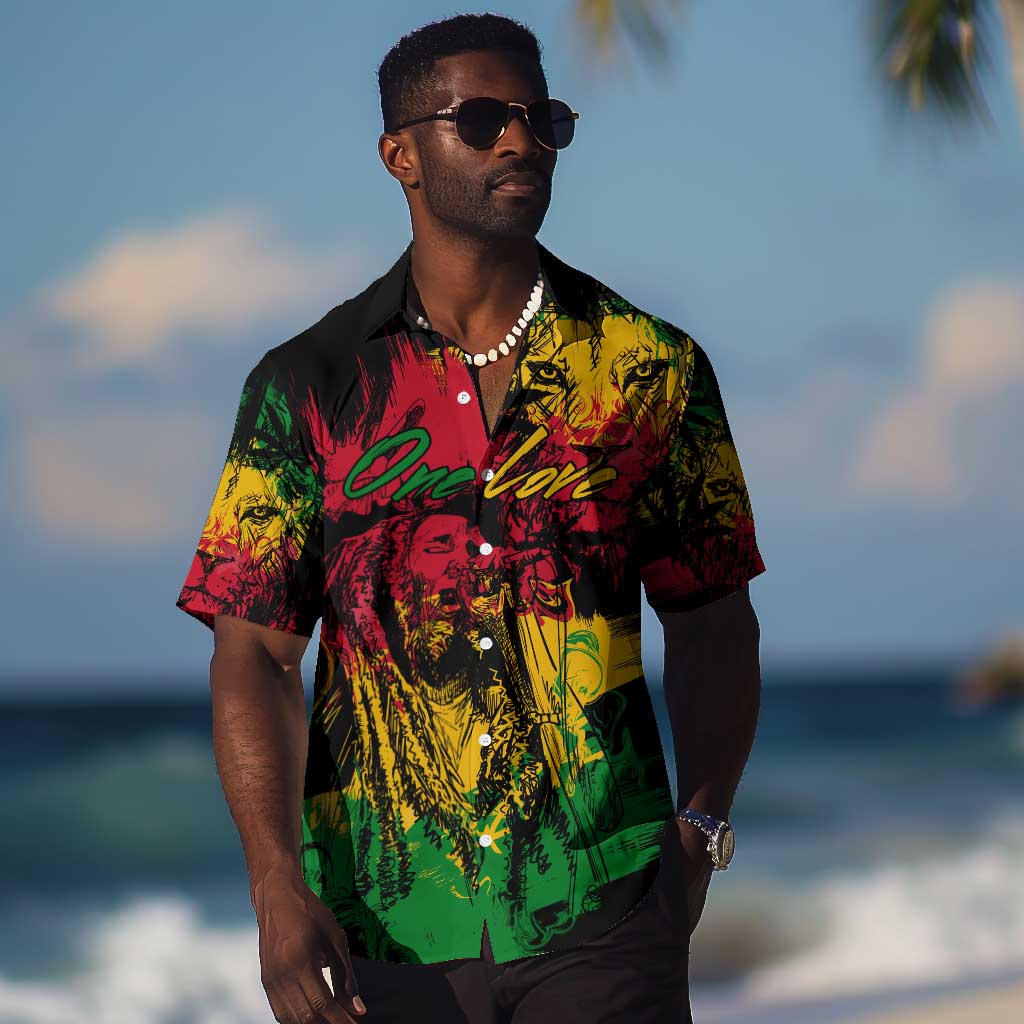Rastafarian Lion Legend Bob Hawaiian Shirt Black Jamaican Reggae Festival Sketch Portrait LT9