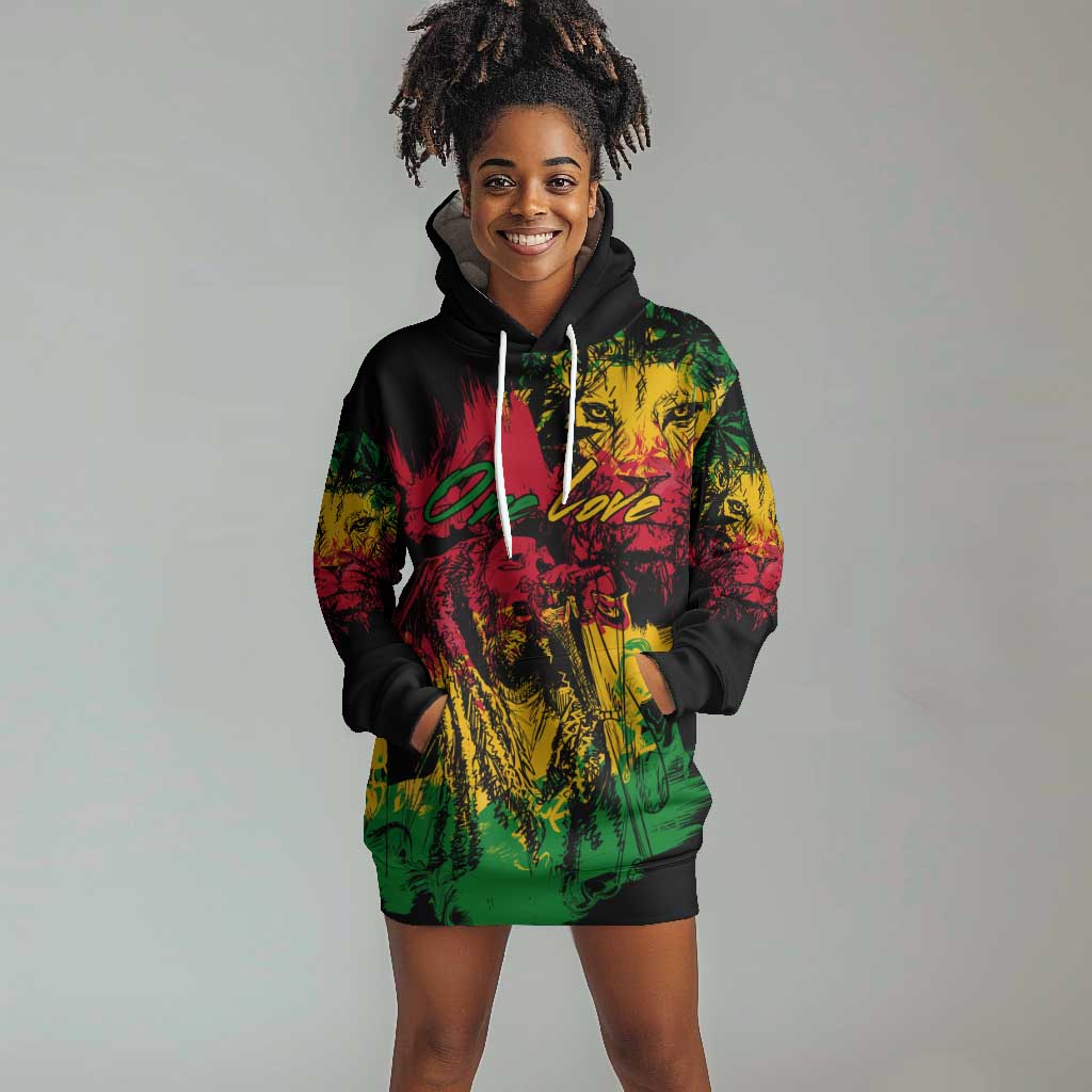 Rastafarian Lion Legend Bob Hoodie Dress Black Jamaican Reggae Festival Sketch Portrait LT9