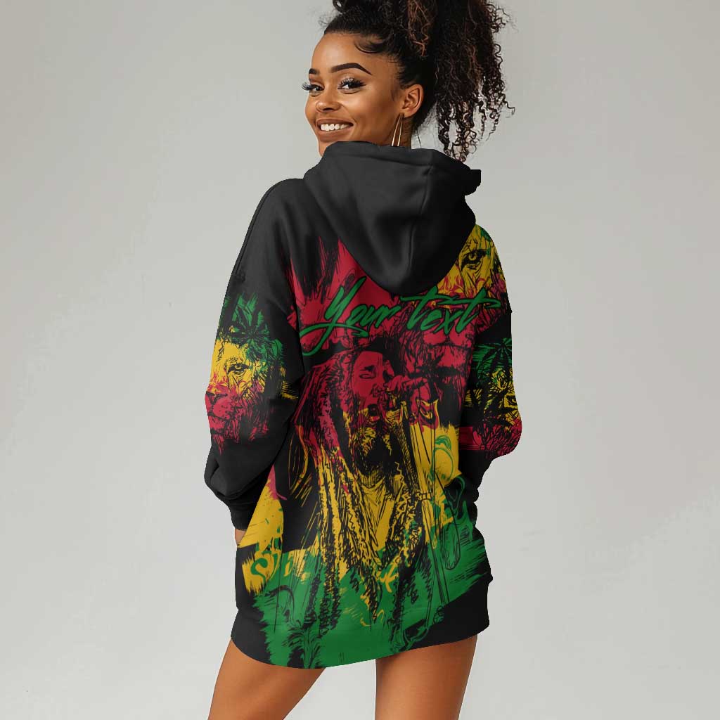 Rastafarian Lion Legend Bob Hoodie Dress Black Jamaican Reggae Festival Sketch Portrait LT9