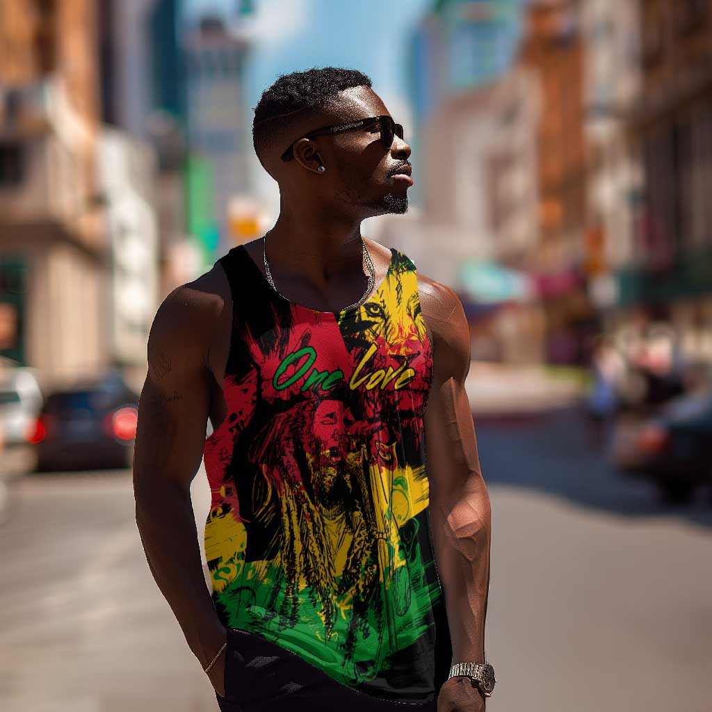 Rastafarian Lion Legend Bob Men Tank Top Black Jamaican Reggae Festival Sketch Portrait LT9