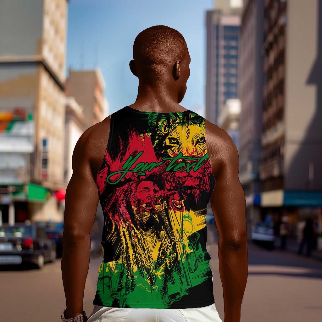Rastafarian Lion Legend Bob Men Tank Top Black Jamaican Reggae Festival Sketch Portrait LT9