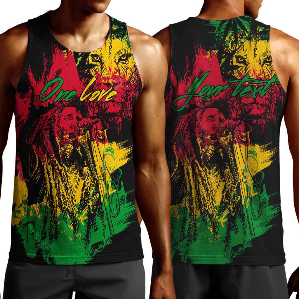 Rastafarian Lion Legend Bob Men Tank Top Black Jamaican Reggae Festival Sketch Portrait LT9