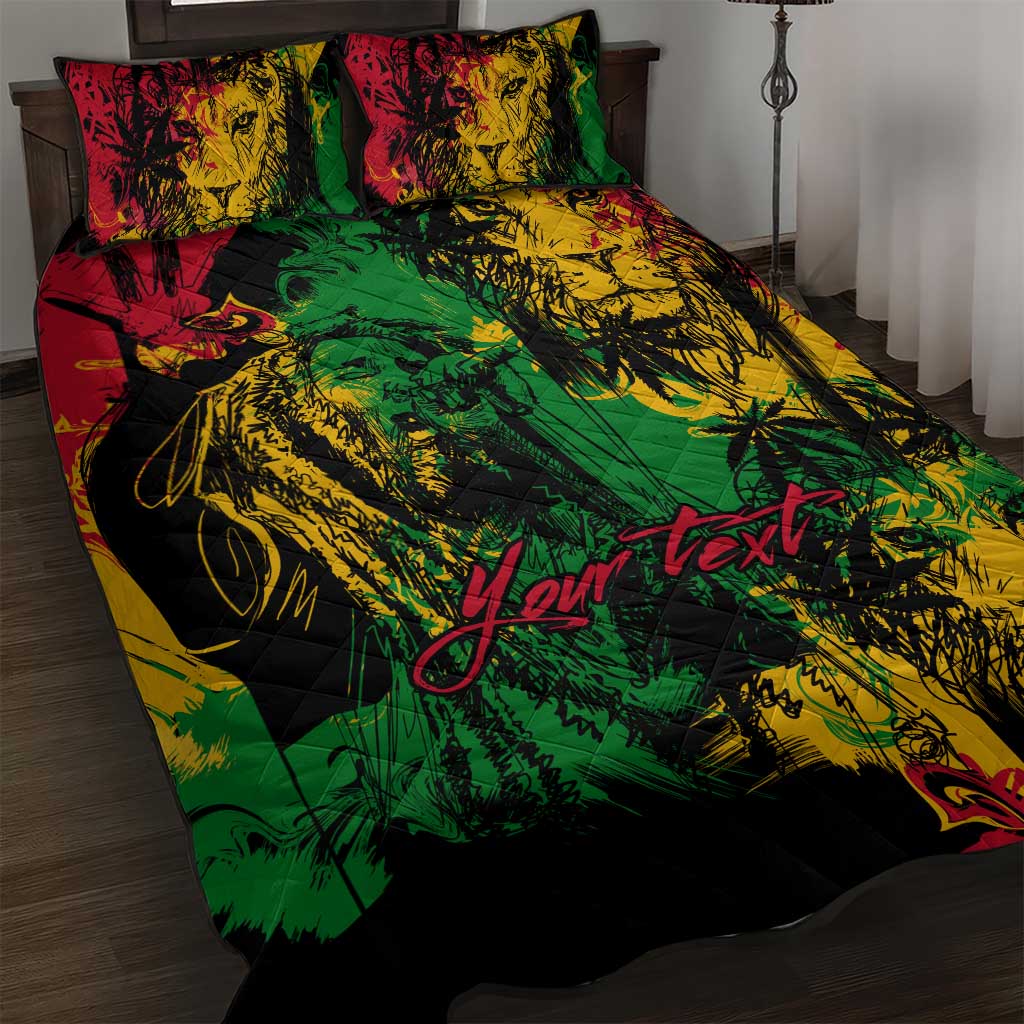 Rastafarian Lion Legend Bob Quilt Bed Set Black Jamaican Reggae Festival Sketch Portrait LT9