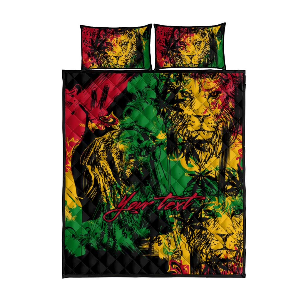 Rastafarian Lion Legend Bob Quilt Bed Set Black Jamaican Reggae Festival Sketch Portrait LT9