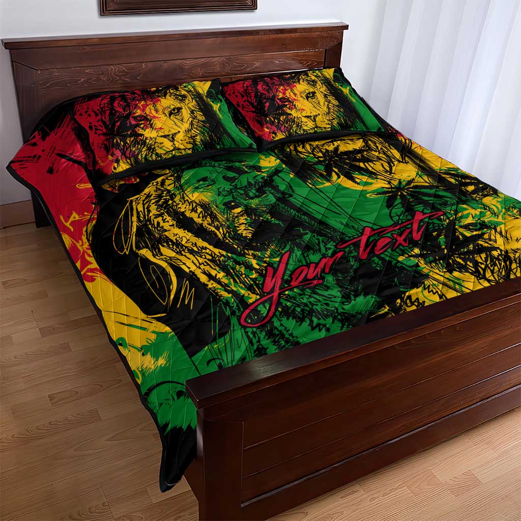 Rastafarian Lion Legend Bob Quilt Bed Set Black Jamaican Reggae Festival Sketch Portrait LT9