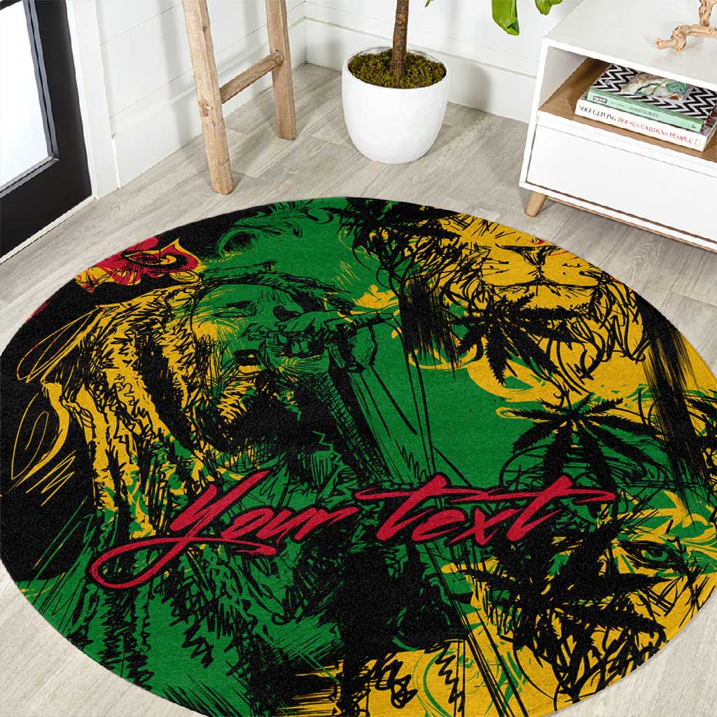 Rastafarian Lion Legend Bob Round Carpet Black Jamaican Reggae Festival Sketch Portrait LT9