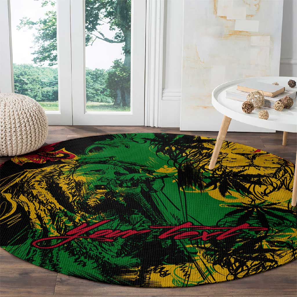 Rastafarian Lion Legend Bob Round Carpet Black Jamaican Reggae Festival Sketch Portrait LT9