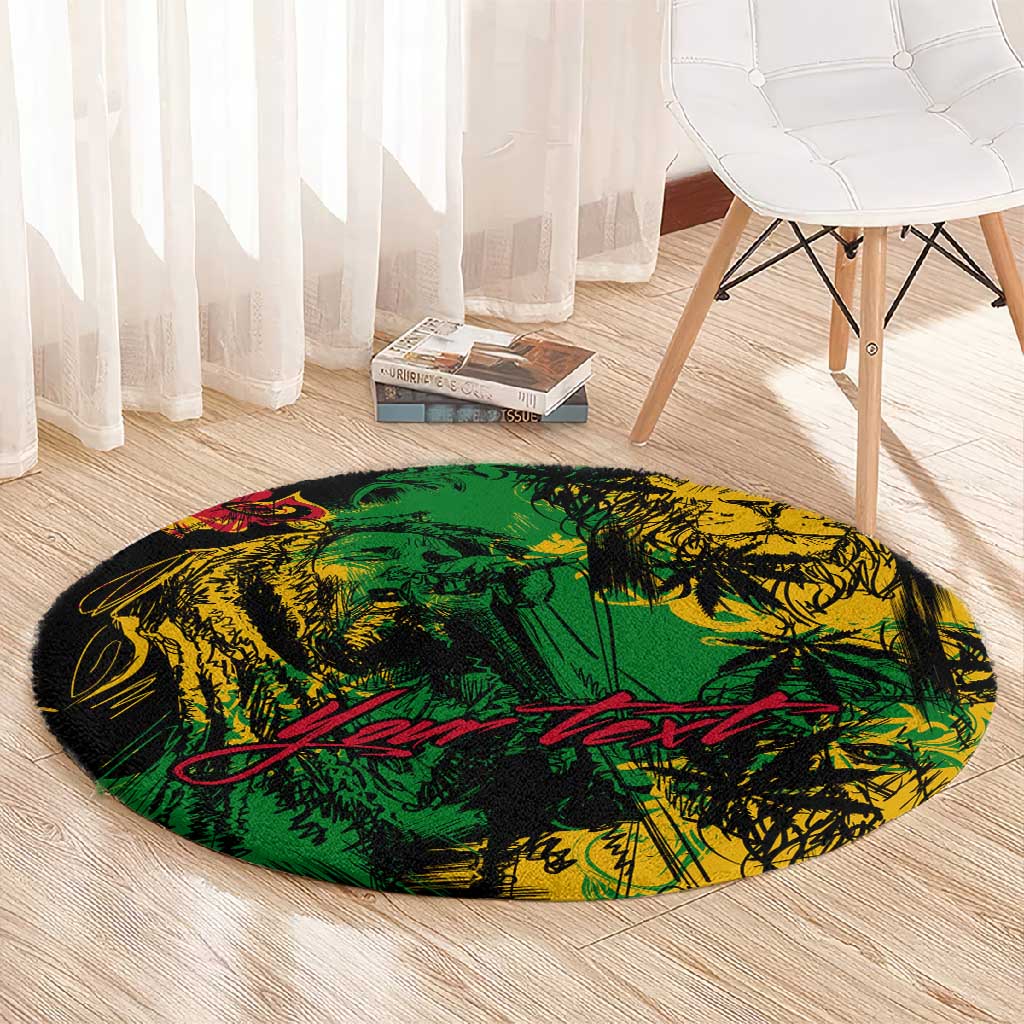 Rastafarian Lion Legend Bob Round Carpet Black Jamaican Reggae Festival Sketch Portrait LT9