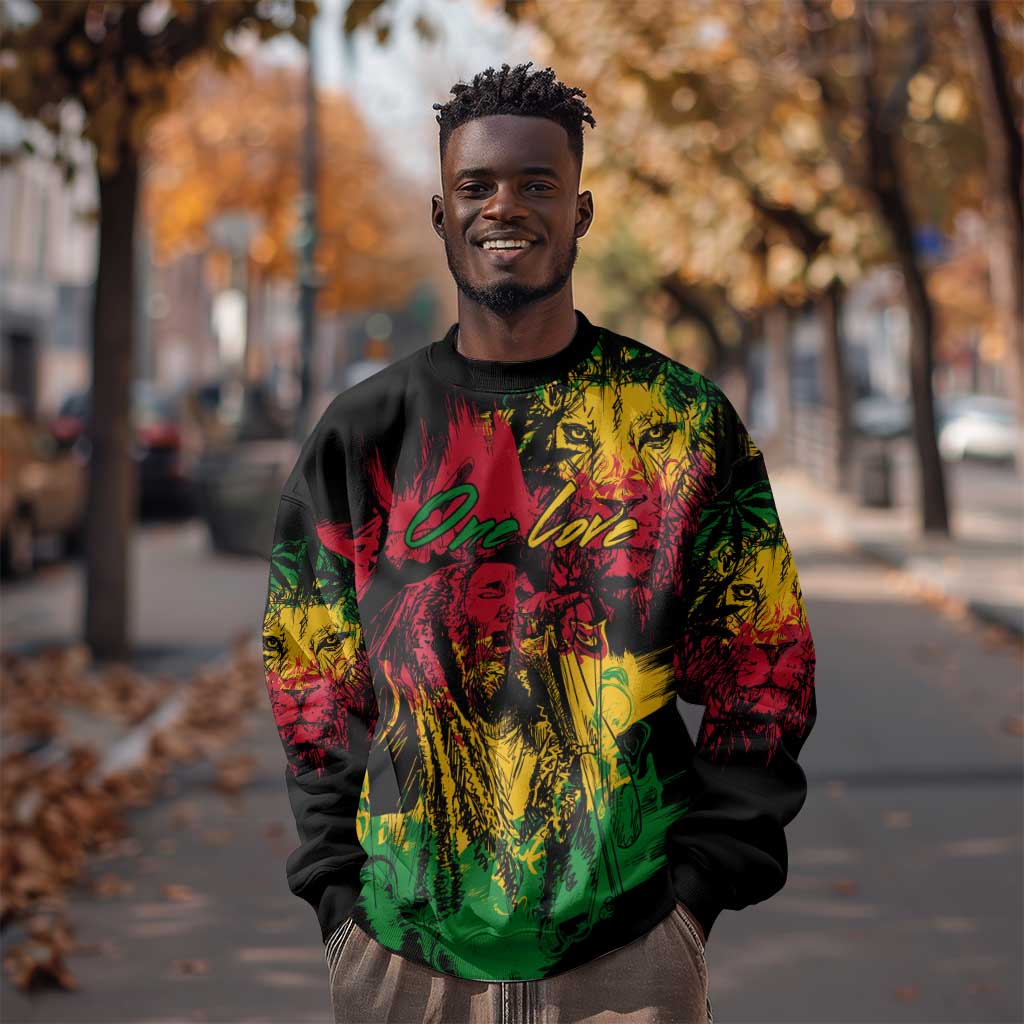 Rastafarian Lion Legend Bob Sweatshirt Black Jamaican Reggae Festival Sketch Portrait LT9
